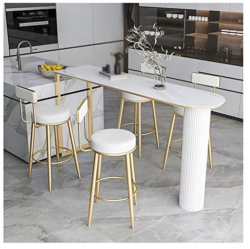 Juego de 2 taburetes de bar de estilo industrial para isla de cocina, con respaldos, asientos de piel sintética blanca, patas de metal dorado, perfectas para jardín y comedor en casa
