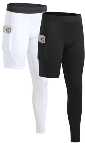 Towintec Pantaloni da Compressione a Gamba Singola Uomo con Tasche 2-Pack