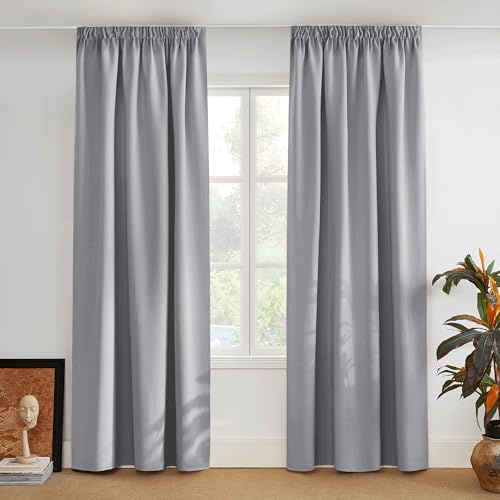 PONY DANCE Verdunkelnde Vorhänge mit Kräuselband Thermogardinen | 2er Set, H 280 x B 140 cm, Silbergrau, für Schienensystem, Hitzeschutz, Extra Lange, Gardinen Blickdicht, für Wohnzimmer