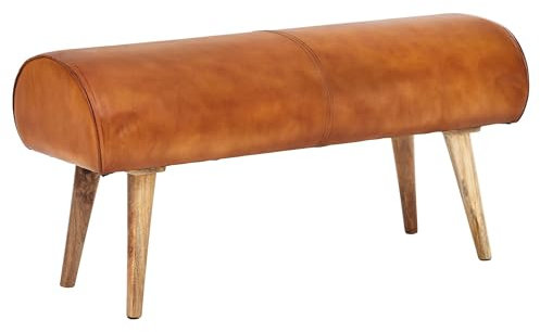 KADIMA DESIGN Sitzbank Echtleder/Massivholz Bank 100x53x40 cm | 2er Polsterbank Flur Springbock Braun | Kleine Bettbank Leder | Dielenmöbel Flurbank