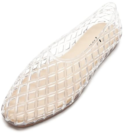 HEVA Women's Jelly Mesh Flats Breathable Clear Hollow Shoes Summer Beach Jellies Ballet Sandals(6.5UK 40EU,Transparent)