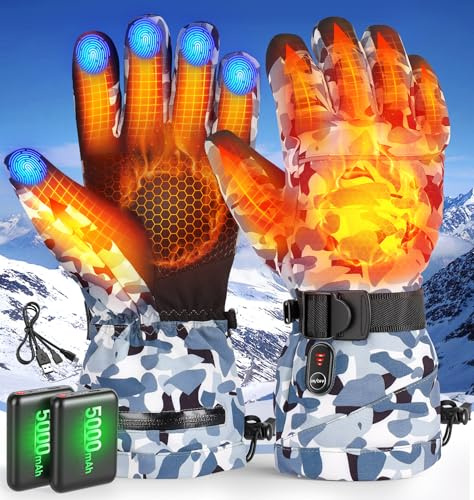 DeeprBlu Beheizbare Handschuhe Damen Herren, Elektrische Beheizbare Handschuhe Akku 5000mAh, Beheizbarer Handschuh Motorrad mit 3 Verstellbar Heizstufen, Touchscreen Handschuh Beheizbar für Fahrrad