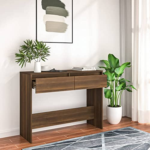 WKIEQACO Konsolentisch, braune Eiche, 100 x 35 x 76,5 cm, Holztische, Akzenttische, Beistelltische