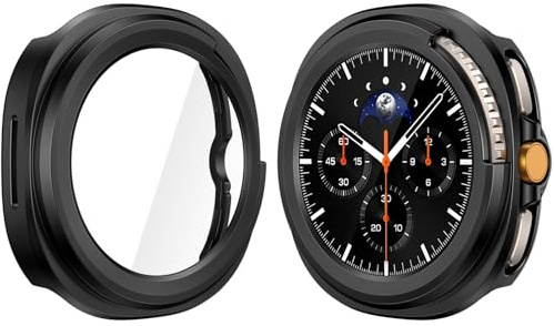 YoLin 2-Stück Mit Glas Ultradünne Displayschutz Kompatibel mit Samsung Galaxy Watch 8 Classic 46mm, PC All-Around Schutzhülle für Samsung Galaxy Watch 8 Classic 46mm (2 Schwarz)