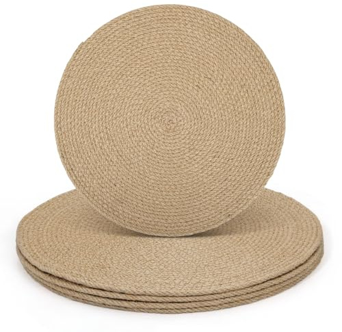 comfoyar Set di 4 Tovagliette Americane Naturale Rotondo Intrecciato, Antiscivolo in Lino Tovagliette Americane Resistente al Calore per Cucina Decorazione, Tavola di Feste 33cm
