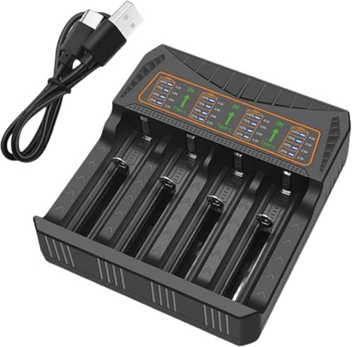 Universal 4-Slot Smart Charger for Lithium & NiMH Batteries – Fast Charging with LED Display – Compatible with 21700, 18650, 26650 & More