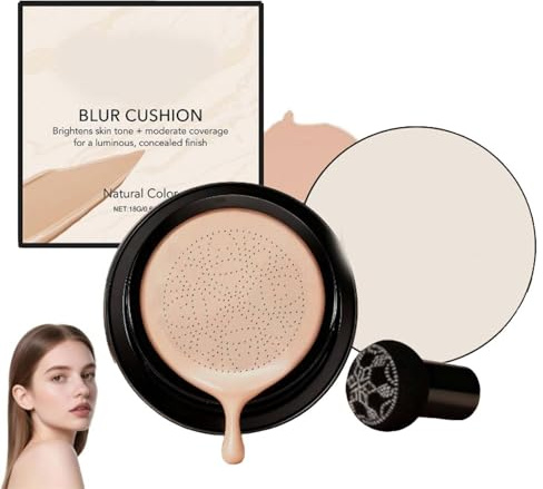 Luvie Glow Foundation Cushion, Mushroom Head Air Cushion CC Cream, Luvie Glow korean Foundation Full Coverage, Moisturizing Concealer Brighten Long-Lasting, Natural BB Cream Even Skin Tone (Warm)