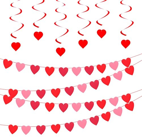 Romantische Herz Girlande für Hochzeitsdeko Set, Rote Spiralen für Deko Hochzeit, Festliche Hochzeitsdekoration zum Aufhängen, schöne Girlande Hochzeit für Feiern