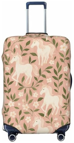 asbwuo Housse de Valise Vintage Rose Licorne et Fleurs Blanches, Protection élastique Lavable, Grande Taille (Valise de 25 à 28 Pouces)