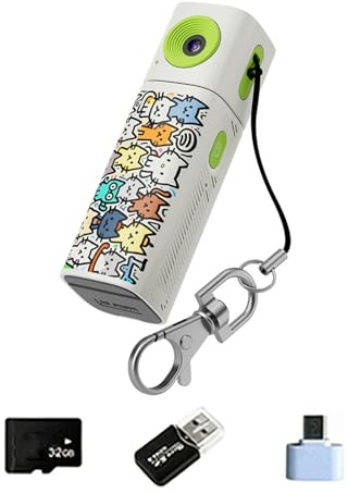Keyring Tiny Camera with 2K Rotate Screen for Vlogs Includes 32GB Memory and Data Transfer Travel Camera