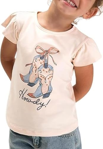 Mayoral T-Shirt Girocollo e con Manica ad Aletta Bambina 4 Anni - 104 cm Color Cipria con Stampa Stivale texano