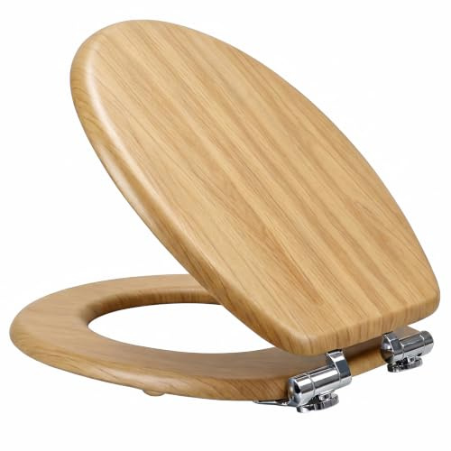 zxevg Wooden Toilet Seat Soft Close Adjustable Hinges | Premium MDF seat with antibacterial PVC coating. Soft-close hinge & quick release for easy cleaning. Fits most toilets.