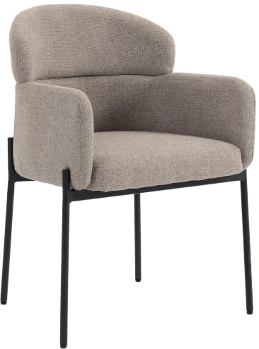 HOMCOM Sessel Wohnzimmer Loungesessel mit Chenille-Optik Hellbraun | Moderner Lesesessel mit Gebogener Rückenlehne, Armlehnen, Metallbeinen, Relaxsessel, Polsterstuhl, Esszimmer für Schlafzimmer