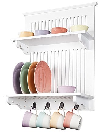 Elegant Brands Aston Kitchen Plate Rack Wall Mounted White Wooden Contemporary Design