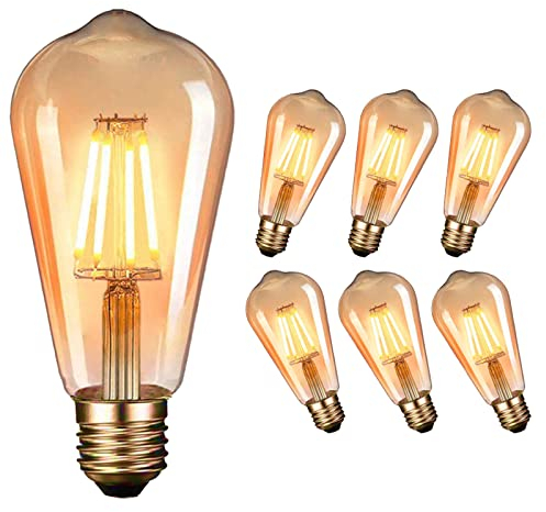 massway LED Edison Vintage Glühbirne, Retro LED Edison Glühlampe E27 (4W / 220V) 2400-2600K Amber Warmweiß Retro-Licht, antike Lampe im Vintage-Stil im Haus Café Bar usw- 6 Stück