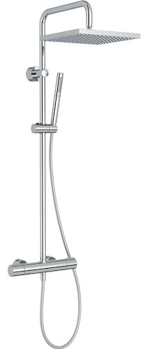 Jacob Delafon - Colonne de Douche Thermostatique BRIGITTE - Pomme de Tête Carrée 28cm - Douchette 2 Jets - Régulateur de Débit - Butée de Sécurité - 32,4 x 57 x 110 cm - Finition Chrome – E32850-CP