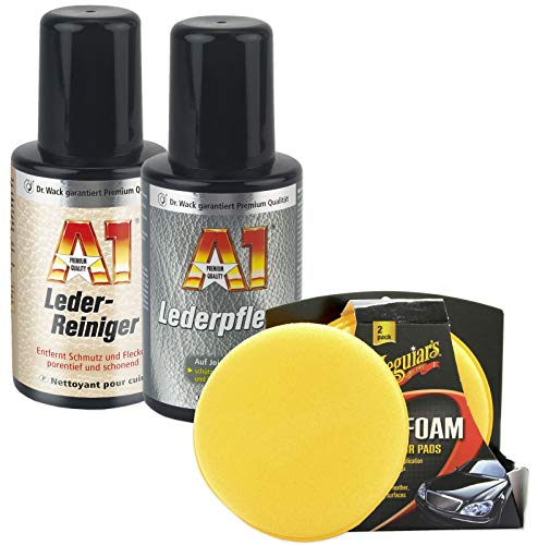 Lott-Autoteile Dr. Wack Set Lederreiniger + Lederpflege + 2 Meguiars Auftrageschwämme Leder Reinigungsset