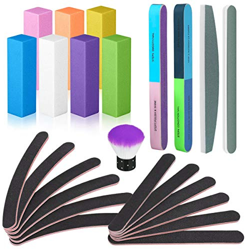 24 PCS Professional Nail Files and Buffer Kit, YOCZOX Double Sided Emery Board 100/180 Grit Nail Files and Buffer Sanding Blocks for Nail Grinding Smoothing Polishing Manicure