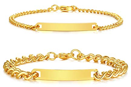VNOX Personalisierte Gravur Paar Armbänder Personalisierbaren Armbänd Familie Armbänder|Partnerarmband für Paare|Pärchen Armband (2 Stück-Gold-4mm&7mm)
