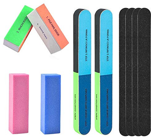 KissDate 10 Pcs Nail File Set Buffers 4 Shapes Professional Nail Files Block 7 Ways Buffer Block for Trim Double Sided Emery Board Manicure Set for Nail Trimming Manicure Tools