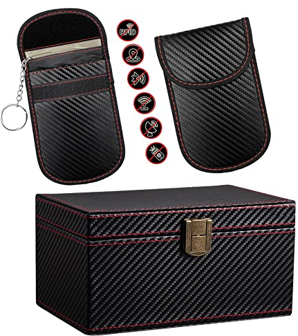 FOXNSK Boîte Faraday pour clés de voiture, bloqueur de signal en cuir pour clés de voiture, téléphones, cartes, entrée sans clé, bloqueur de signal RFID et cage antivol Faraday