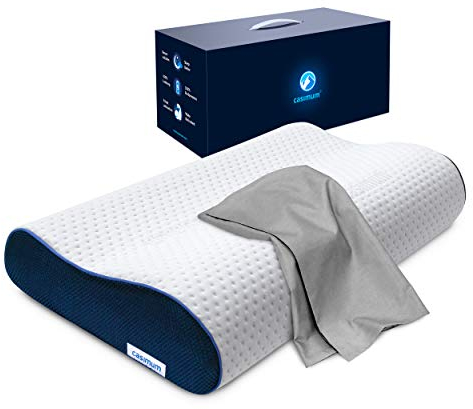 casimum Orthopädisches Nackenstützkissen Memory Foam - Höhenverstellbares Nackenkissen entlastet Kopf & HWS - Schlafkissen gegen Nackenschmerzen 60x30cm, inklusive Kissenbezug in grau, mittelfest