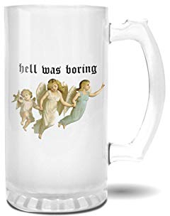 Retro Hell Was Boring Angel Engel Pint Glasbecher Gefrosteter Transparenter Stein Mug | Neuheit Krug für Bier Geschenk 500ml