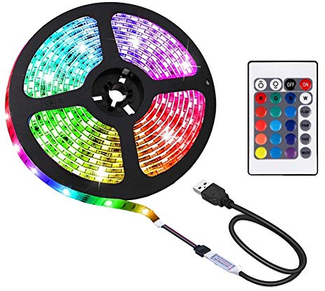 ACONDE - Striscia LED, striscia con luci LED USB, 3 metri, con telecomando a 24 tasti, retroilluminazione per TV, classe energetica A+