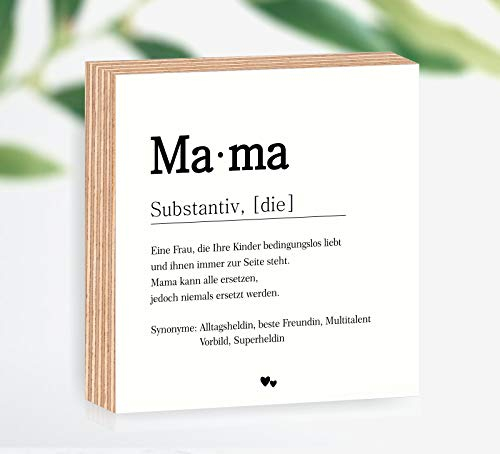 Holzbild Definition Mama 15x15x2cm zum Hinstellen/Aufhängen, echter Fotodirektdruck mit Spruch auf beschichtetes Birkenholz Art.Nr. 3006