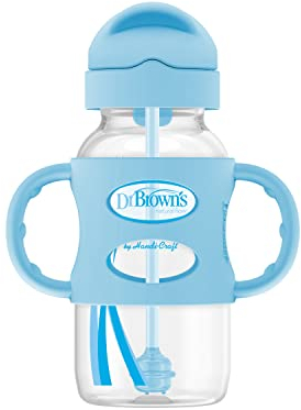Dr. Brown's Wide-Neck Sippy Straw Bottle with Handles, Blue