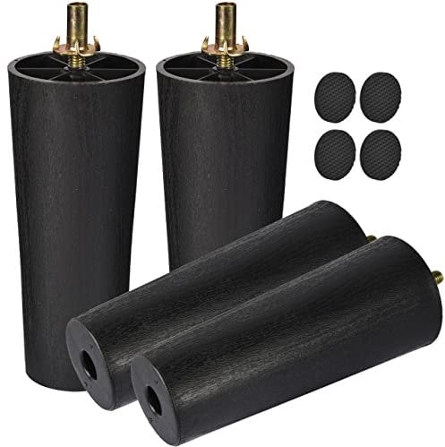 TCHOSUZ 6 inch / 15cm Plastic Furniture Legs, Pack of 4 Mid Century Modern Plastic Light Tapered Wood Grain Replacement Feet with M8 Hanger Bolts & T-Nuts for Sofa Couch Bed Riser