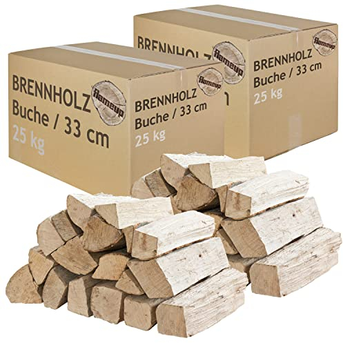 Bois de Chauffage Sélection 5-500 kg pour Poêle et Cheminée Brasero Grill Panier à Feu Bûches de Bois de Hêtre 33 cm Flameup, Quantité:50 kg