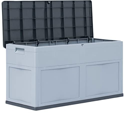 Susany Garden Storage Box, Outdoor Storage Containers, Garden Furniture, Garden Furniture Organizer, Outdoor Storage Shed, 320 L Grey Black