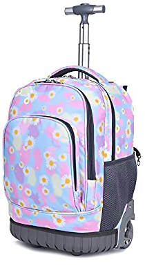 BOZONLI Trolley Rucksack Schulranzen mit Rollen Laptop Handgepäck Tasche Koffer Wasserdicht Trolley Mädchen Jungen Rucksack mit Rollen Schulranzen für Teenager (Blaue Blumen)
