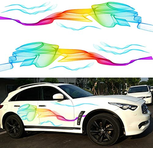 Blueshyhall 2 Stück Auto Karosserie Aufkleber Mit Farbiger Rauch Motive, 210x42 cm Auto Aufkleber Seiten Groß Sport, Autoaufkleber Tür Tuning Seite Zierstreifen, Car Sticker Deko Lustig