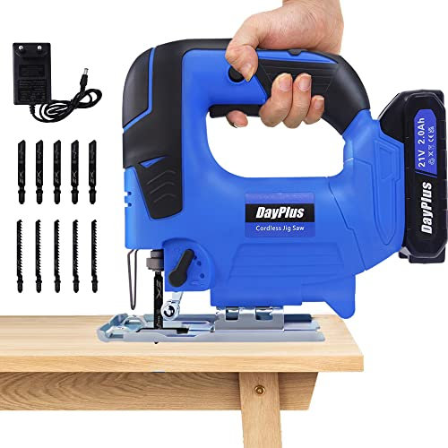 Jigsaw Cordless Electric Jigsaw Tool, 4-Stage Orbital Setting for Woodworking, 26mm Stroke Length, 0°-45° Bevel Cutting, Tool-Less Blade Change, Jig Saw Set with Battery and Charger, 10pcs Blades