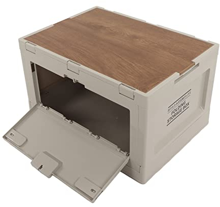Pasamer Faltbare Aufbewahrungsbox, zusammenklappbare Aufbewahrungsboxen 50 l Fassungsvermögen, vielseitige Öffnung mit Holzdeckel für Camping