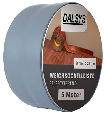 Dalsys Weichsockelleiste selbstklebend Dunkelgrau 5m Klebeleiste, Abschlussleiste für Fugen in Wohnbereich, Küche, Bad, aus PVC Kunststoff