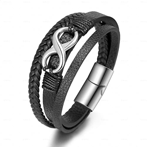 Aleasha Silber Infinity Leder Armband für Herren mit Edelstahl Magnet Verschluss ArmbäNder Schmuck Geschenk
