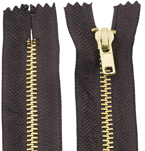 Aerzetix - C61214 - Set di 2 Cerniere Non separabili 12cm in Metallo - Cerniera Lampo - Colore Marrone Scuro - Cucito pelletteria Borse Gonna Abito Vestiti Pantaloni merceria
