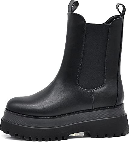 IF FASHION Stivali Stivaletti Anfibi Scarpe Chelsea da Donna Platform Zeppa YY-25C Nero N.38