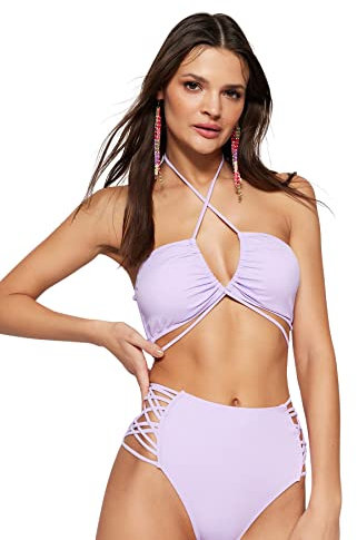 Trendyol Damen Woman Bralette Knit Bikini Top Baby Badebekleidung, Flieder, 66