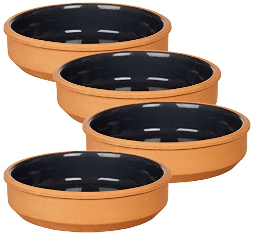 TIENDA EURASIA - Set de 4 Cazuelas de ø16 cm, Cazuela Barro Aptas para el Horno, Juego de 4 Cazuelas Lavables en Lavavajillas, Tamaño ø16 x 4 cm, Cazuela Redonda Se puede Usar en Microondas (Negro)