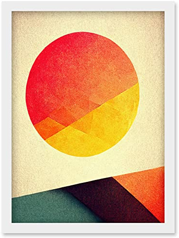 Wee Blue Coo Minimal Sunset Retro Sun Planet Gradient Colour Orange Yellow Peach Planet Artwork Framed Wall Art Print A4