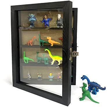 WANLIAN Große Schattenbox mit Regalen, 28,9 x 40,6 cm, Holz-Schattenbox mit Acrylfenster, 3 herausnehmbaren Regalen und Rückseite aus Leinen, für die Präsentation von Foto-Souvenir-Sammlung, Schwarz