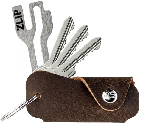 EL BICHO® Vigo I Leder Key-Organizer mit ZLIP® and Slide Einkaufswagenlöser aus Edelstahl, Schlüssel-Organizer für Schlüsselbund, Schlüsseltasche Organisator Etui für 1-6 Schlüssel (Coffee)