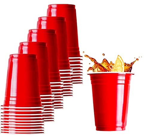 AmazCups Large Red Party Cups –12oz Plastic Cups Red Party Cups for Christmas Party and American Games,Picnics,BBQ