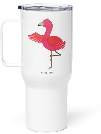 Mr. & Mrs. Panda XXL Thermobecher Flamingo Yoga - Geschenk, Yogapose, Yogi, Achtsamkeit, Vogel, Jumbo Becher, XL Reisetasse, Großer Thermobecher,