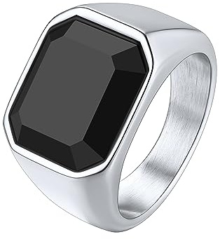Richsteel Anello Uomo Argento Anello in Acciaio Inossidabile 316L Zircone Agata Nera Superficie Diamantata Quadrata Anello Taglia IT 14-27 Regalo Compleanno Impermeabile e Antiallergico