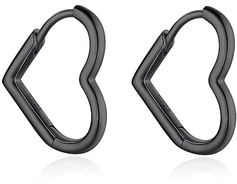 Jrêveinfini Herz Ohrringe Creolen Schwarz Silber 925 Damen Mädchen Kinder, Herz Creolen Schwarz Silber 925, Modeschmuck Ohrringe Nickelfrei Damen, Weihnachten Geschenk für Frauen Mädchen Mama